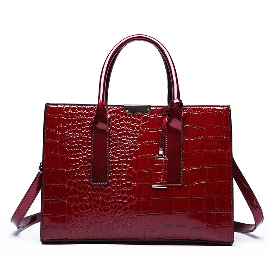 Stylish Crocodile Printt Patent Leather Crossbody Bag