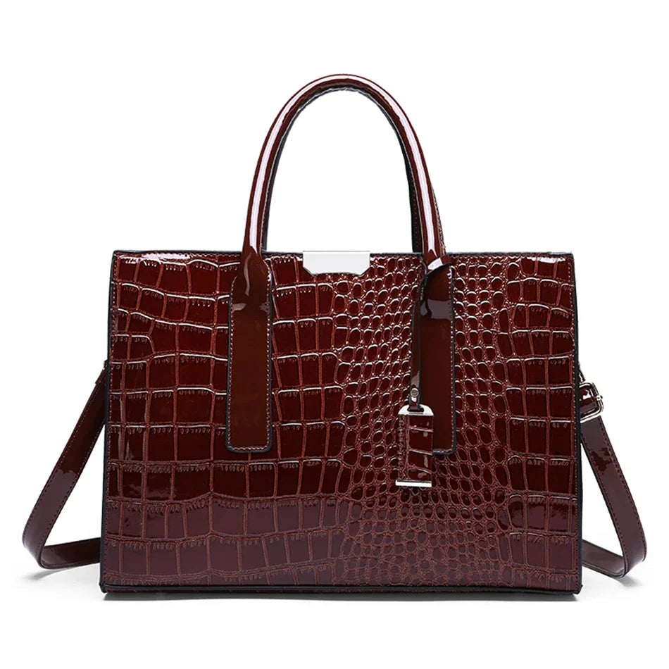 Stylish Crocodile Printt Patent Leather Crossbody Bag