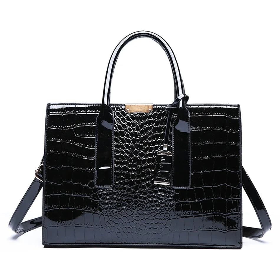 Stylish Crocodile Printt Patent Leather Crossbody Bag