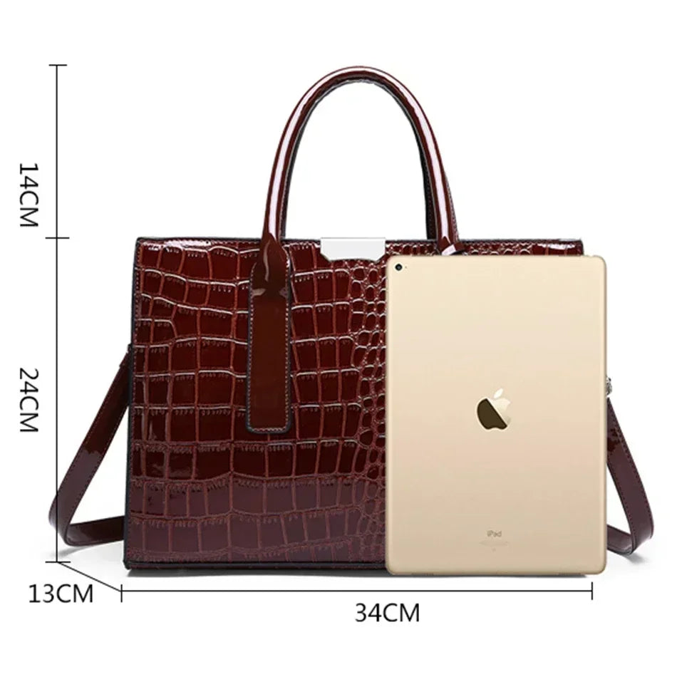 Stylish Crocodile Printt Patent Leather Crossbody Bag